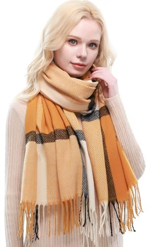 RIIQIICHY Schal Damen Winter Kariert Schals Tücher Winterschal Frauen Kuschelig XXL Pashmina Schal Herbst Dicker Schal mit Fransen