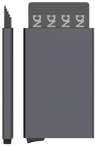 DarNova Porta Tarjetas Metal Protección RFID - Tarjetero automatico Aluminio Resistente Hombre y Mujer Cartera Minimalista para Tarjetas, DNI y Documentos - Diseño Elegante (Negro)