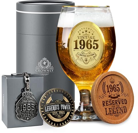 CROWNLY CRYSTAL® 1965 60th Birthday Gifts for Men Personalised Beer Glasses Decorations Gifts for Him Presents Husband Gift Ideas