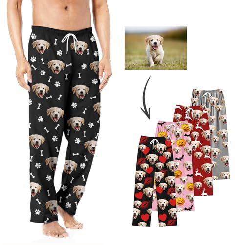 YATEDIY Custom Pajama Pants - Personalised Photo Pyjamas for Women Men Birthday Pet Face Pj Pants (Style 2)