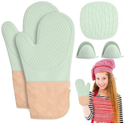 Set De 5 Guantes De Horno De Silicona, Guantes De Olla Y Agarraderas, Resistentes Al Calor, Impermeables, para Cocinar Y Hornear De Forma Segura