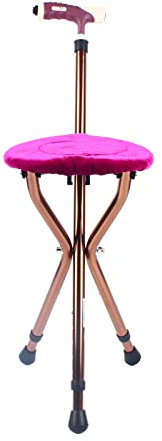 Modern Foldable Walking Stick with Seat, Walking Aids with LED Night Light & Cushion Cover, Max Load Capacity 220.46 lbs, Height 80-90cm, Folding Walking Cane with Seat