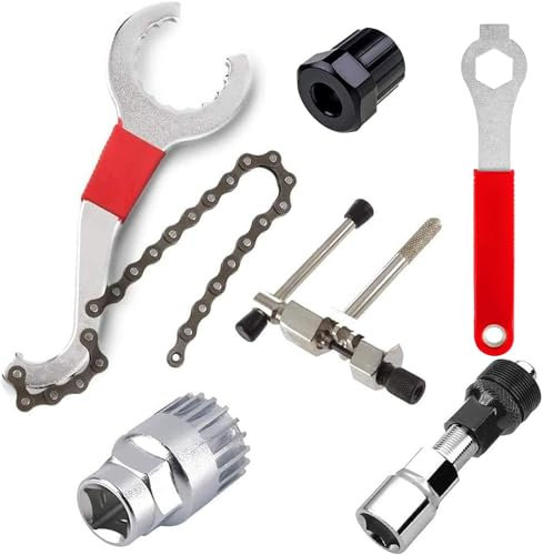 6 Stück Fahrrad Kassette, Lostwry Fahrrad Reparatur Set mit Kurbelabzieher und Innenlager-Entferner Kettenpeitsche,Kurbelabzieher, Ketten Werkzeug