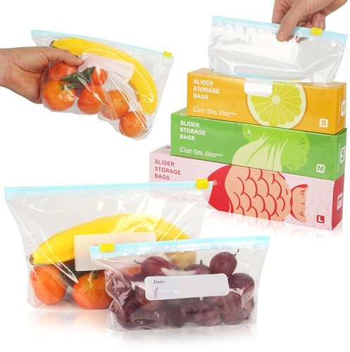 80 bolsas reutilizables para congelador, bolsas herméticas de almacenamiento en tamaños S/M/L, sin BPA, con cierre de cremallera, bolsas reutilizables para congelar frutas y verduras
