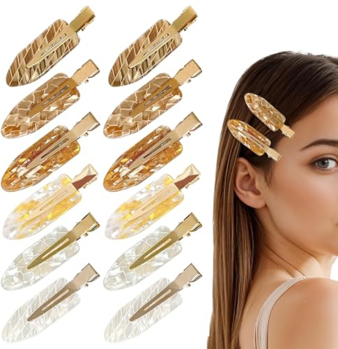 12 Piezas de Pinzas para el Pelo sin Doblar Clips, Clips de Pelo de Metal, Sin Dobleces, Sin Marcas, Sin Arrugas, Herramienta de Clips de Peinado para Mujeres Niñas
