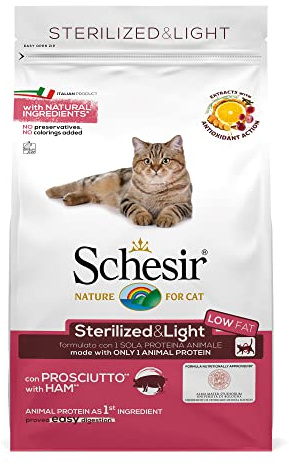 Schesir Sterilized & Light, Alimento Secco per Gatti Adulti Sterilizzati, con Prosciutto, Basso Contenuto di Grassi, Vitamine Aggiunte, Senza Conservanti e Coloranti, 1,5 kg