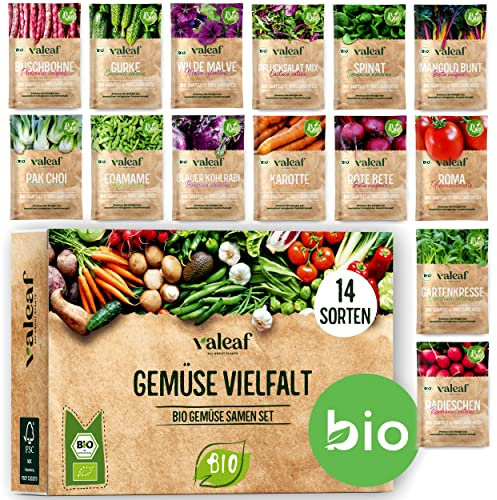 BIO Gemüse Samen Set - 14 Sorten Gemüsesamen aus biologischem Anbau, samenfestes Gemüse Saatgut, Bio Gemüsesamen Set für Küche, Balkon und Garten, 14er Pflanzensamen Set