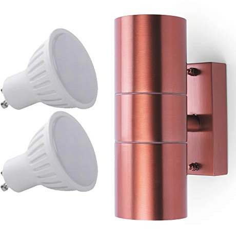 Doppio grado marino LED finitura rame 5 W Garden Up Down GU10 esterno lampada da parete faretto da incasso ideale per aree costiere IP44