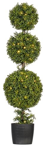 Vickerman Everyday 4 Foot Tall Artificial Pre-Lit LED Boxwood Topiary Triple Ball Tree - UV Resistant Indoor Outdoor - Potted Natural Green - Home Patio Faux Decor