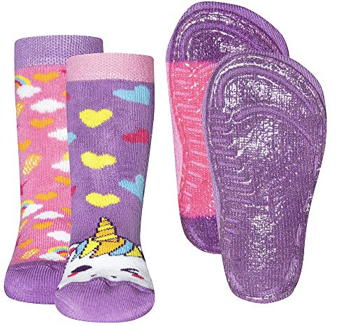 EWERS 2er Pack Einhorn Stoppersocken SoftStep, Socken mit Antirutschsohle für Mädchen, Anti-Rutsch-Socken mit Gummisohle, 2 Paar rutschfeste Kindersocken, Größe 31-34