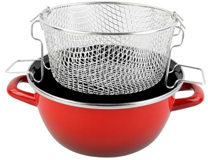 Freidora Sfumato-New 20Ø de acero vitrificado con exterior rojo degradado. Recubrimiento interior antiadherente negro bicapa. Apta para todo tipo de cocinas, espcialmente inducción.