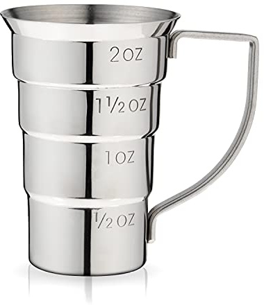 Viski Stepped Jigger With Handle, 4 Measurement Markings, Measuring Cup for Cocktail Recipes, 0.5 oz, 1 oz, 1.5 oz, & 2 oz, Stainless Steel