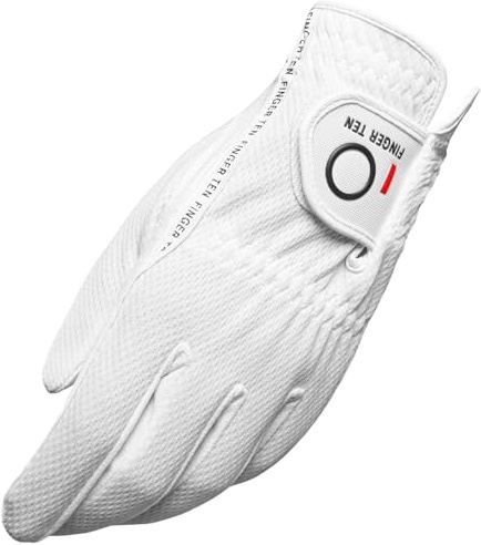 FINGER TEN Men’s Golf Glove Left Hand Rain Grip Pack, Durable Fit for Hot Wet All Weather (White, M/Large)