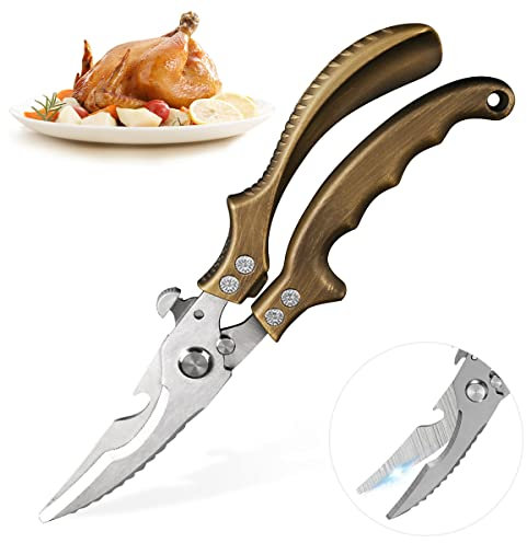 Tijeras Cocina, Tijeras de Cocina Multifunción, Tijeras Cocina Profesionales, para pollo, pescado, carne, aves, verduras, hierbas, huesos, nueces, barbacoa, Acero Inoxidable Sharp, Se Siente Bien
