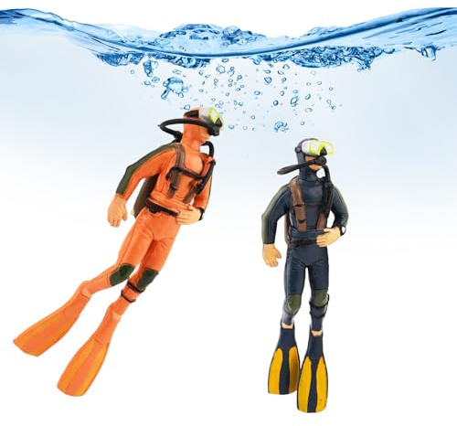 Bekecidi Paquete de 2 Decoraciones para Tanques de Peces Pequeño Buzo Adorno Decorativo Colgante Flotante para Accesorios creativos para Tanques de Peces, Decoraciones para acuarios(Azul + Naranja)