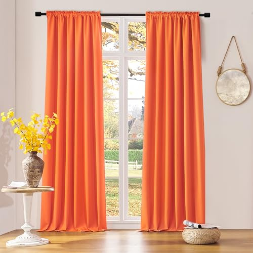 DONREN Extra 108 Inch Long Vibrant Orange Curtains for Villa Livingroom, Vibrant Orange Privacy and Thermal Insulated Blackout Drapes for Long Windows,W52 x L108,Set of 2 Panels