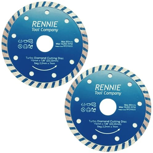 115mm Diamond Cutting Disc for Angle Grinder (PACK OF 2) - Turbo Saw Blade For Fast, Clean Cut on Concrete, Tiles, Stones, Marble, Brick, Blocks and Ceramics. Diamond Angle Grinder Discs 115mm