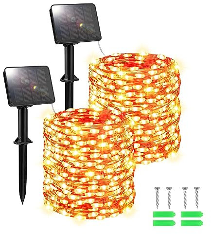 FFZZKJ Halloween Solar Lights Outdoor Garden Waterproof Total 240LED 12Mx2 Pack for Garden Patio Balcony Terrace Veranda Tree, Orange