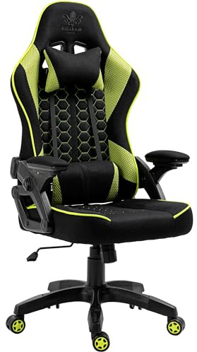 KRAKEN CHAIRS Sedia Gaming Tessuto Traspirante - Verde Poltrona Gaming Ergonomica Con Cuscino Lombare, Poggiatesta, Braccioli 2D E Dondolo, Sedia Ufficio Con Schienale 120°, Portata 130 kg
