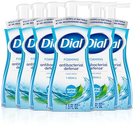 Dial Antibacterial Defense Foaming Hand Soap + Aloe, Spring Water Scent, 7.5 Fl Oz (Pack of 6), Dermatologist-Tested Hand Wash, Gentle on Skin