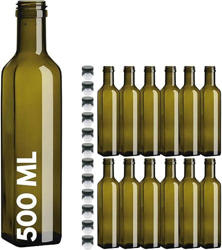 acquaverde | 12 Bottiglie Marasca in Vetro Scuro Uvag, Bottiglia per Olio e Liquori da 500 ml con Tappo Dosatore