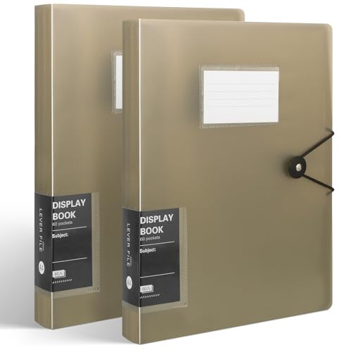 2 Pcs A4 Display Folders, Total 120 Pockets A4 Display Book Folder with Plastic Sleeves and Safety Rope Presentation Folders Document Project Folder for School and Offices