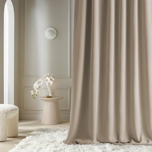ROOM99 Gardin med silveröljetter aura 140 x 240 cm bredd x höjd skjutgardiner modern gardin vardagsrum sovrum beige, 1 st