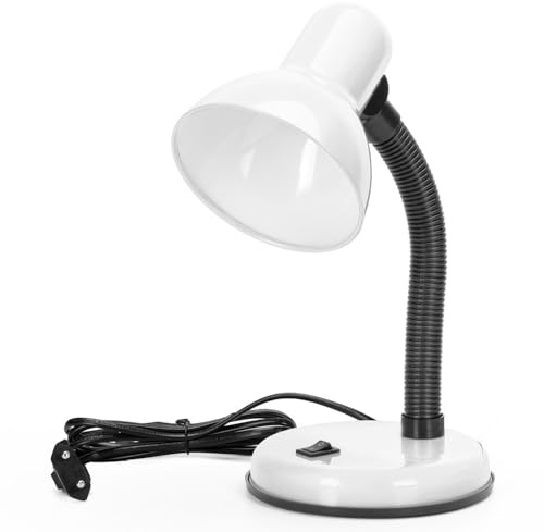 Aigostar Lámpara de Escritorio Retro， Flexo LED Escritorio sin Bombilla， Lámpara de mesa Compatible con Led Bombillas Modelo E27， Máx 240V， Lampara Lectura para Leer， Trabajar， Estudiar， Blanco