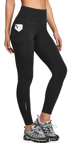 Ewedoos Fleece Lined Leggings Women Water Resistant Thermal Leggings with Pockets High Waisted Winter Warm Yoga Pants Black
