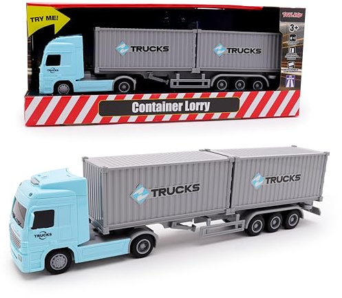 Toyland® 34 cm (13) Camion per trasporto container a frizione con 2 container staccabili e luci e suoni realistici - scala 1:50 - Veicoli giocattolo