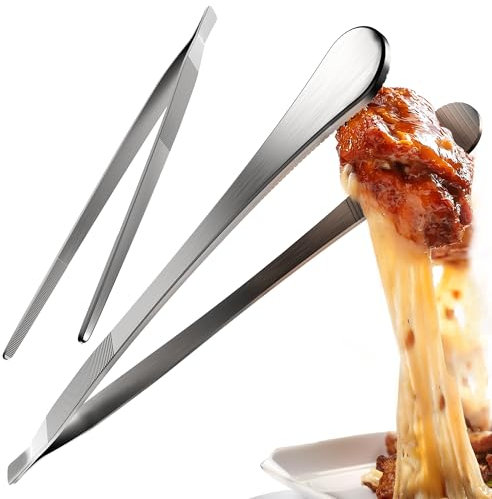 4smile Set di 2 pinzette da cucina, 30 cm, in acciaio inox, pratiche pinzette da cucina per una presa precisa, pinzette rotonde per barbecue e cucina, pinzette da cucina a punta per decorare