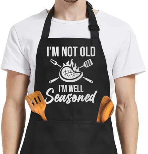 SANDJEST Mens Aprons with Pockets Funny Aprons BBQ Grilling Cooking Gifts for Dad Grandpa Husband Birthday Christmas Father's Day