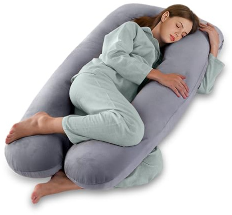 Vikcvcsc Almohada de Embarazo - Almohada Embarazada Grande - Almohada de Cuerpo Completo en Forma de U - Almohada de Maternidad con Funda de Terciopelo Extraíble y Lavable - Gris