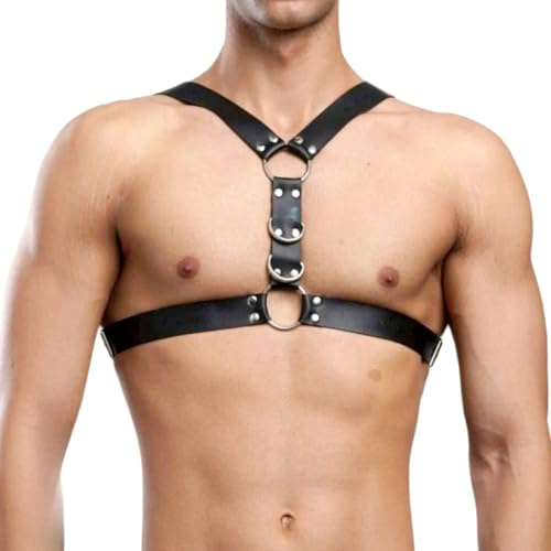 Men's Body Chest Harness Belt, Adjustable PU Leather Gothic Punk Rivet Body Chest Harness Bondage Strap Belt for Men Gay, BDSM SM Cosplay Costume Bar Nightclub Masquerade Party Club Fetish Clubwear