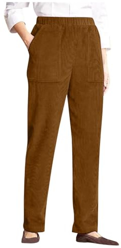Pantalon en velours côtelé pour femme - Taille élastique - Jambe droite - Pantalon d'hiver tendance d'affaires décontracté - Couleur unie - Rétro - Baggy - Pantalon de détente avec poches, café, M