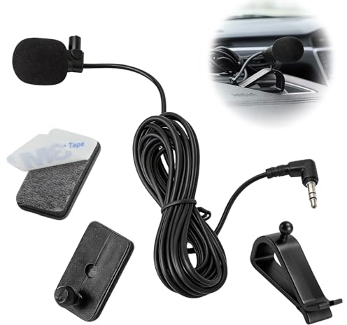 HENGBIRD Microfono per auto con cavo da 3 m, jack da 3,5 mm, microfono esterno per auto Sony JVC Kenwood Jensen Alpine Autoradio Navigation Laptop Stereo Player con morsetto a U e adesivo, plug and
