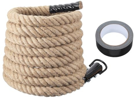 QUARKZMAN Cuerda De Batalla 23 Pies X 1.5 De Yute Pesado para Entrenamiento De Gimnasio con Gancho De Metal Negro Cuerdas De Ejercicio para Entrenamiento De Fuerza Entrenamiento