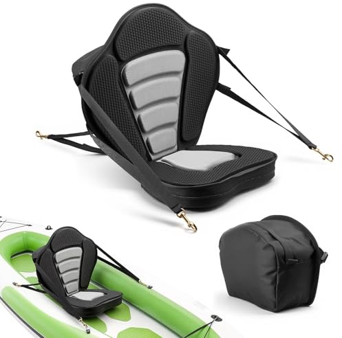 VEVOR Asiento Acolchado para Kayaks 1 Pieza, Asiento de Canoa con Respaldo Grosor de 65 mm, Cojín de Kayak con Bolsa de Almacenamiento y Correas Ajustables para Bote de Pesca, Tabla de Paddle