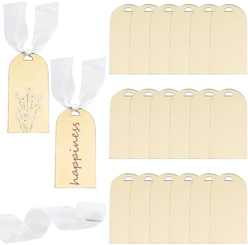 BEAMARKER 20 pieza de Tarjetas de Lugar con Espejo Dorado, Etiquetas de Acrílico para Nombres de Mesa, Letreros Reservados para Bodas de 3.5 x 1.8 pulgadas, Tarjetas Colgantes En Blanco DIY con Cinta