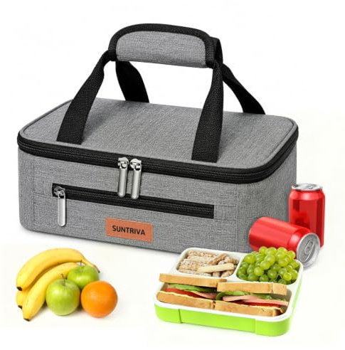 SUNTRIVA Bolsa Termica Porta Alimentos 4L Impermeable Nevera Portatil Gris | Portátil, Plegable, Fácil de Limpiar，Revestimiento de PEVA，Asa de transporte，Ideal para Oficina, Escuela,Picnic, Trabajo