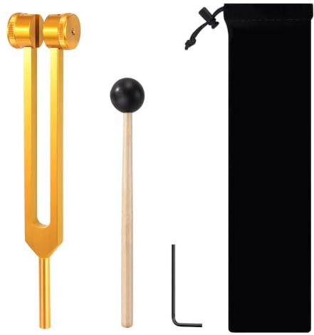 Songella Diapason en Alliage D'Aluminium Ensemble D'Outils 128Hz pour La Thérapie Des Chakras Et Par Le Son Yoga Méditation Spa Massage (Or)