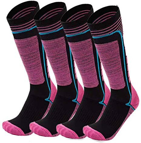 FINGER TEN 2Paar Skisocken Skistrumpf Sportsocken Baumwolle Socken Herren Damen Kinder Mädchen Jungen Verdicken Für Wintersport Snowboard Geschenk Größe 31-43 (Hot Pink, M(35-38)) …