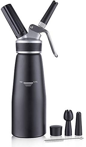 Sivaphe Cream Dispenser Whipped Cream Black Siphon Aluminum for Home Party Dessert 500ML with Cleaning Brush, 3 Decorating Nozzles