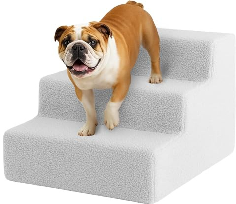 Youyijia Dog Steps 3 Steps Pet Stair Step for Bed 45x35x30cm Pet Stairs Pet Ladder with Washable Non Slip Plush Cloth Cover for Dogs and Cats (Grey)