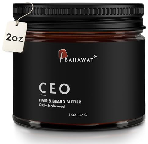 BAHAWAT Hair & Beard Butter for Men Leave-in Conditioner - Oud & Sandalwood scent - Strengthen & Soften– Made in USA -Organic Natural Ingredients | The Best Beard Butter - 2 oz.