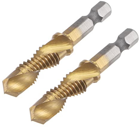 sourcing map Combination Drill and Tap Bit, 1/4 Hex Shank M10 x 1.5 Metric Titanium Coated High Speed Steel 4341 Spiral Flute Drilling Tapping Tool 2pcs