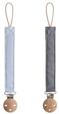 mushie Linen Baby Pacifier Clip Holder | Soft Fabric Strap, 2-Pack (Powder Blue/Deep Sea)