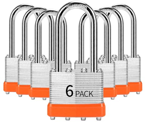 HZSY Vorhängeschlösser gleichschließend, 6 Stück, laminierter Stahl, 40 mm, Vorhängeschlösser mit gleichem Schlüssel, langer Bügel, für Werkzeugkasten, Schließfach und Aufbewahrungseinheit oder mehr