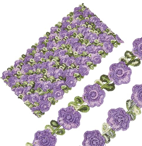 GORGECRAFT 5 meter 0,8 tum brett lila blommigt spetsband trim polyester spetskant blomma broderad Venedig spetsband klädsel dekoration trim för bröllopsdekoration applikationer sömnad