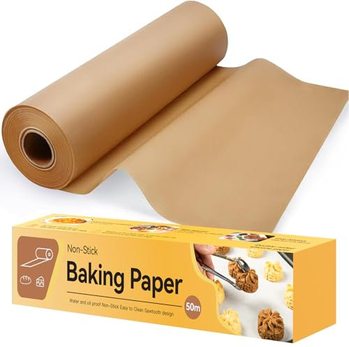 Baking Paper 50m Baking Parchment Paper Unbleached Premium Quality Greaseproof Paper for Kitchen,Oven Safe Food Grade Material Baking, Cooking, Grilling, Air Fryer Steaming Dispensing Pack. (1 Pack)